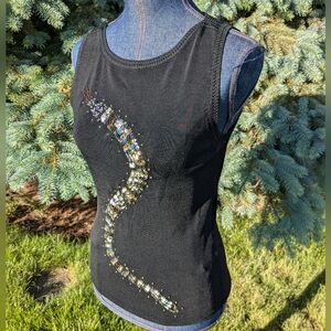 Lucia Burns Sequined Beaded Black EEL Sleeveless Sweater Top Women Sz Medium EUC